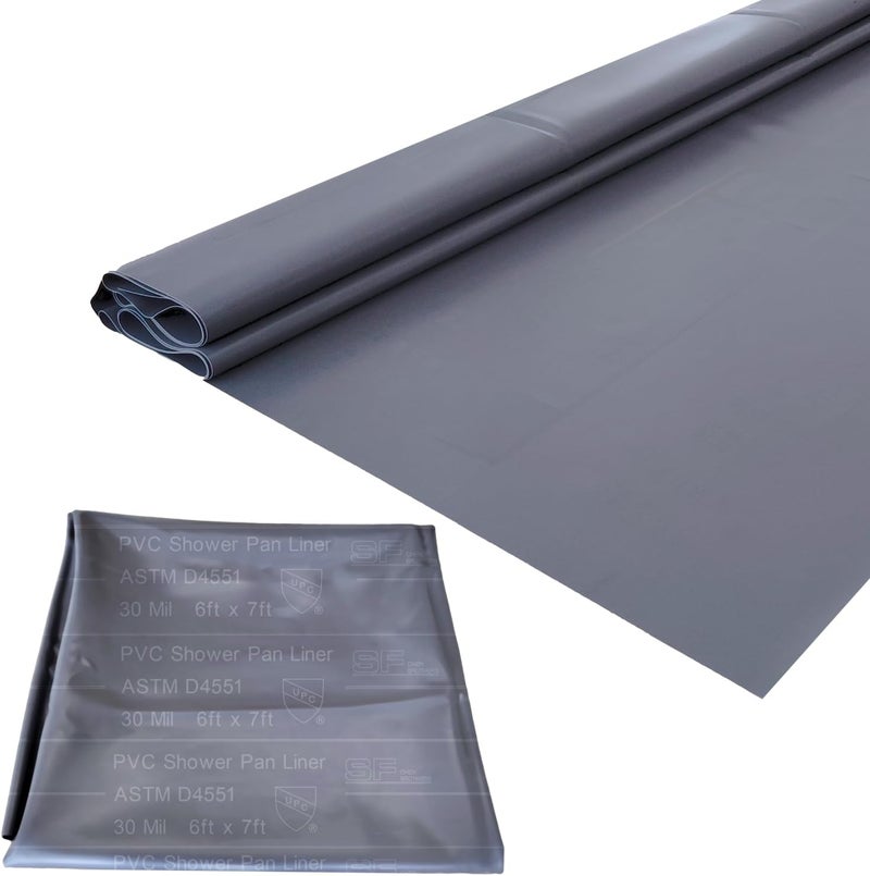 Torcia بطانة دش SINGFORM بسماكة 30 مل 6' x 7' | غشاء عازل للماء من PVC لقاعدة الدش والمطبخ، متين للغاية، رمادي - Image 1